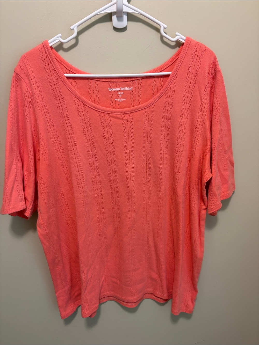 Woman Within Coral-Orange Short Sleeve Scoop Neck Tee
